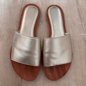 CoRNETTI Cossi Gold Metallic Leather Slide Sandals Women Size 39